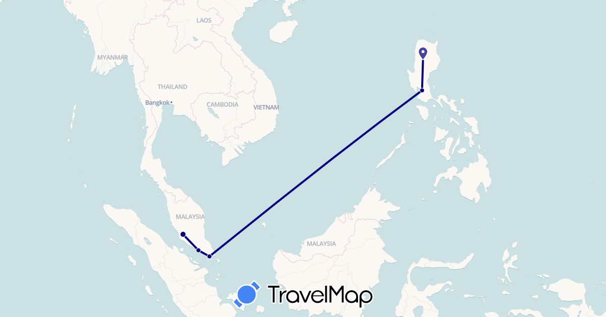 TravelMap itinerary: driving in Malaysia, Philippines, Singapore (Asia)